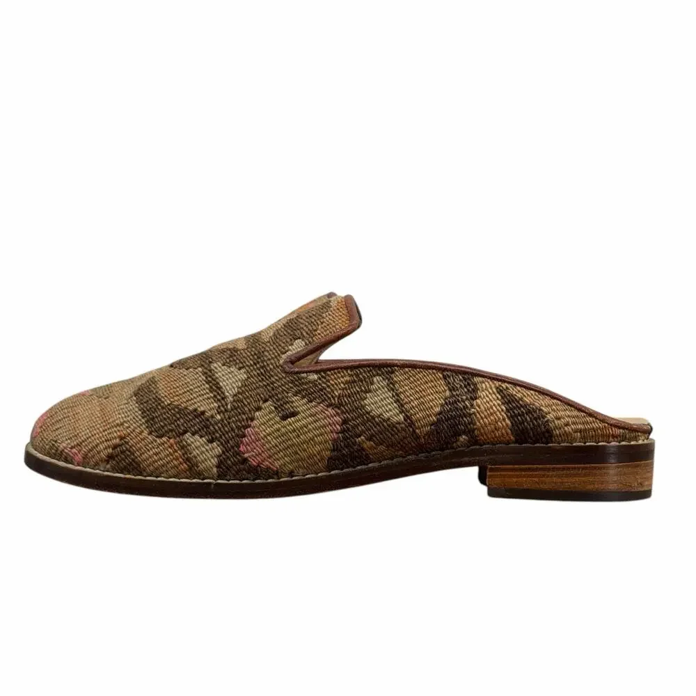 Mules Kilim Smoking Shoes Mule Women SZ 11 Tapestry Leather Wool Textile Brown